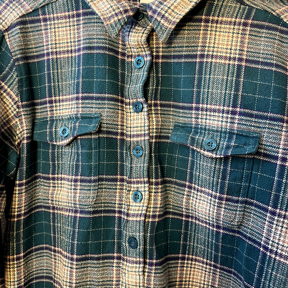 PATAGONIA Roustabout 100% Organic Cotton Flannel Shirt Teal Blue Plaid Women's M - Picture 6 of 7